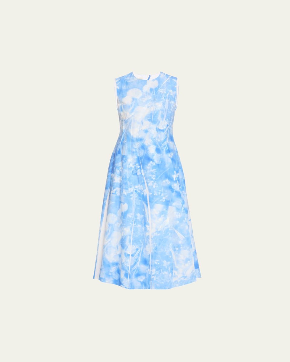 Sleeveless Pleated Floral-Print Midi Dress